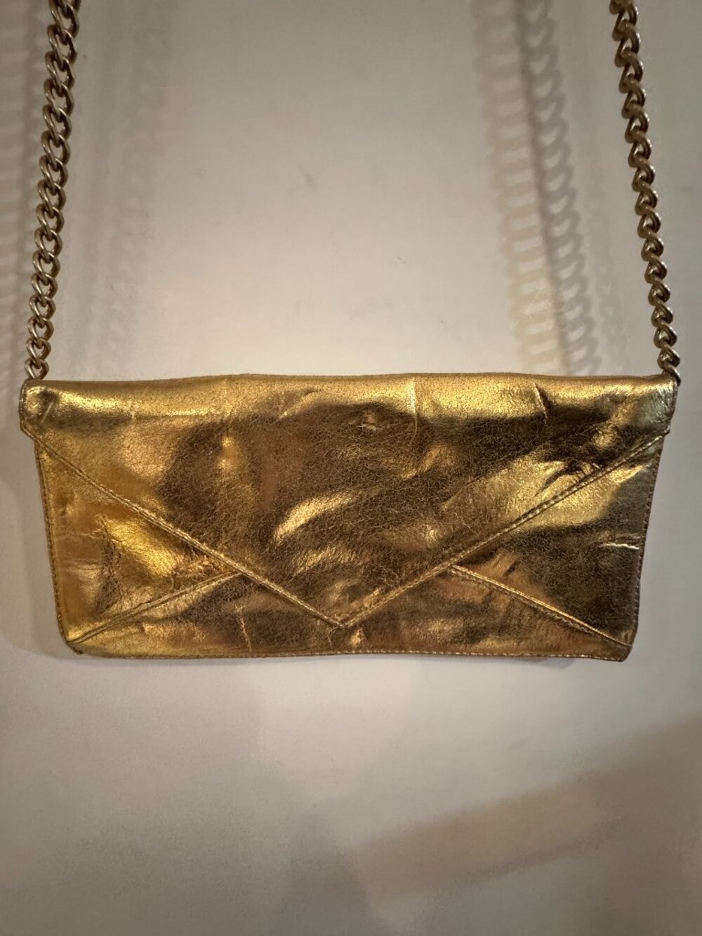 Foley + Corinna Gold Metallic Leather Chain Clutch — Statement Evening Bag